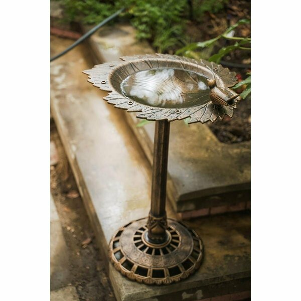 Swainzagal 35 in. Tall Lightweight Plastic Leaf Design Birdbath & Birdfeeder, Bronze SW2855917